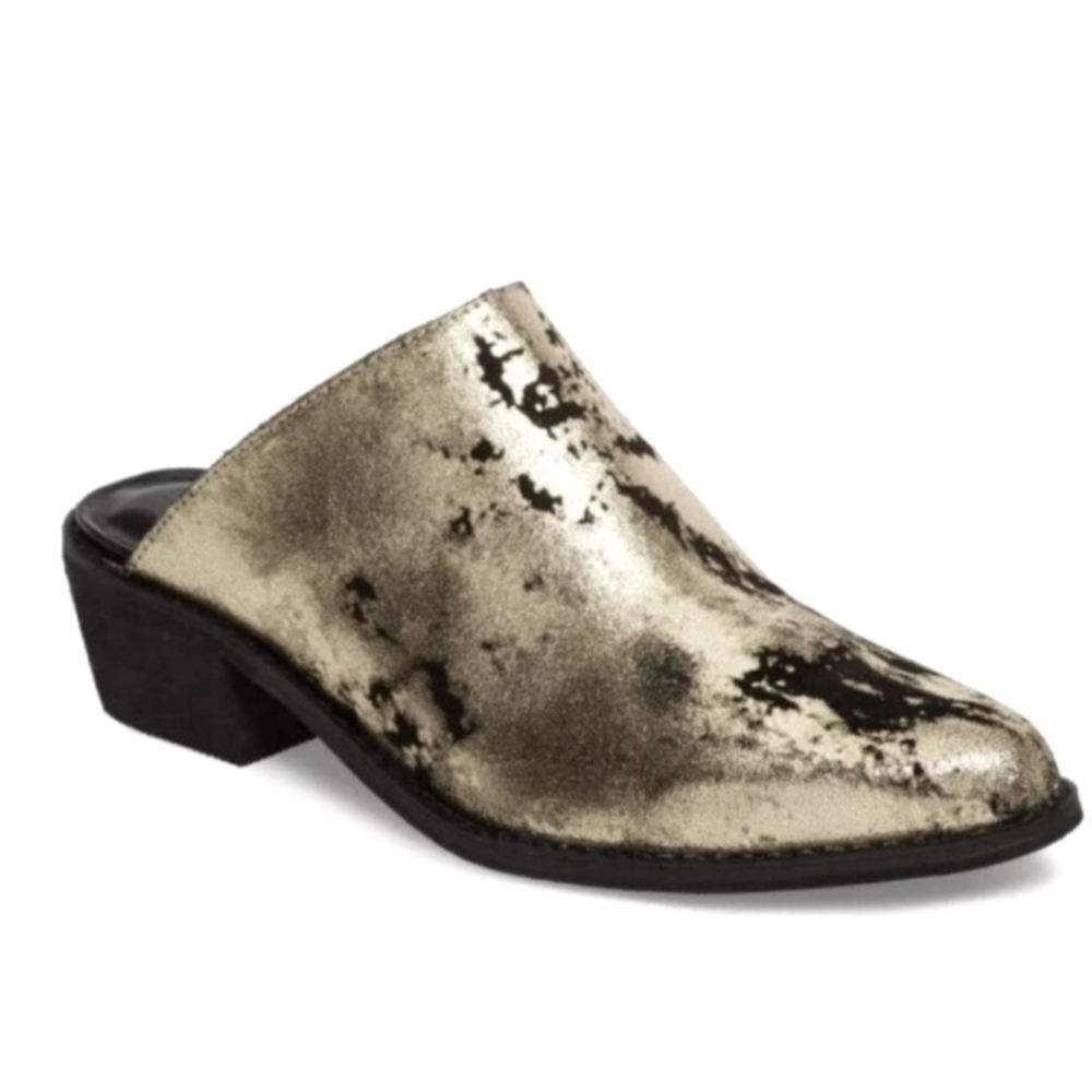 New Very Volatile Los Angeles Moonstruck Gold & Black Heeled Mules 10